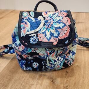 Vera Bradley Fashion Backpack Travel Purse Day Pack Lotus Flower Swirl Blue